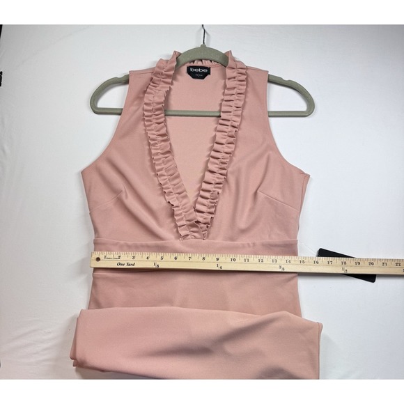 Bebe Y2K Dress Sz S NEW Pink Deep V Neck Mini Stretch Feminine Retro Bodycon USA - Picture 8 of 14